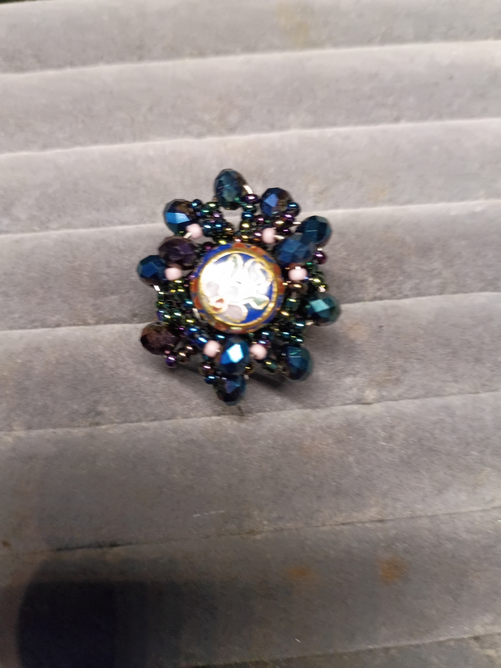 Handcrafted Blue Crystal Floral Ring Elegant Women's Jewelry